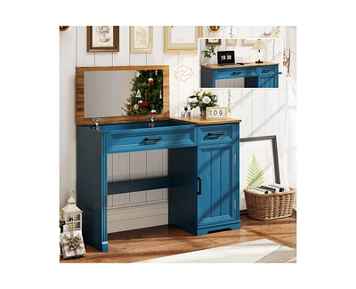 Vlsrka Vanity Desk With Mirror, Storage Drawers, And Adjustable Shelves