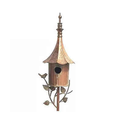 Outdoor Copper Finish Iron Gramophone Roof Birdhouse with Garden Stake for Garden Decor