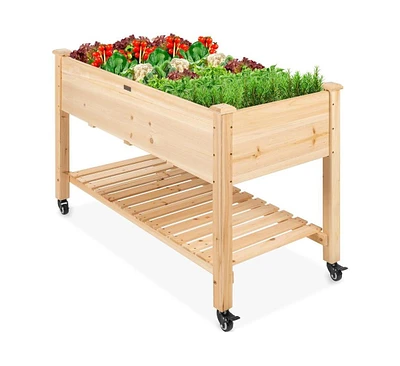 Locking Wheels Raised Mobile Garden Wood Planter for Easy Mobility and Elevated Planting