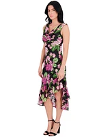 kensie Women's Floral-Print Chiffon Flounce Dress