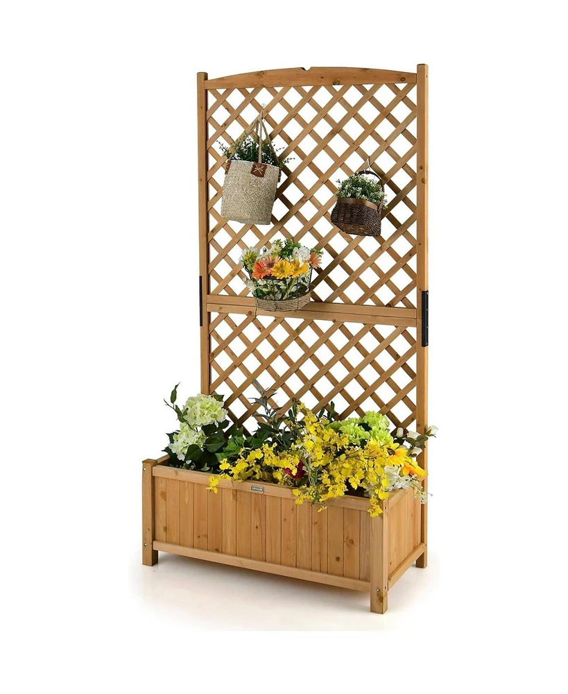 Outdoor Fir Wood Raised Garden Bed Planter Box with High Trellis