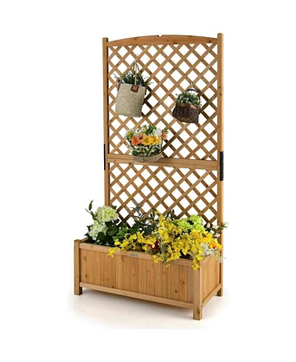 Outdoor Fir Wood Raised Garden Bed Planter Box with High Trellis