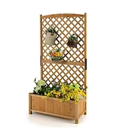 Outdoor Fir Wood Raised Garden Bed Planter Box with High Trellis