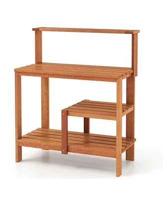 Outdoor Garden Potting Wood Planting Workstation with Open Shelves