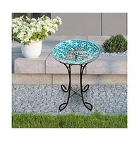 Mosaic Glass Birdbath Bowl with Metal Stand for Garden and Patio Decor