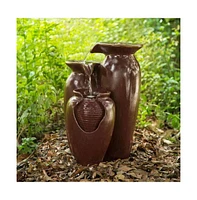 Outdoor Garden Patio 3-Tier Ceramic-Look Water Fountain for Elegant Garden Decor and Relaxing Ambiance