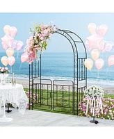 Garden Arbor with Gate with Multiple Side Crossbars and 4 Sharp Ground Stakes