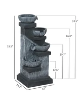 Outsunny 4-Tier 33.5" Outdoor Waterfall Fountain with Led Lights, Pump