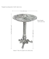 Bird and Blossom Metal Bird Bath with Uv-Resistant Finish - Cast Aluminum - Antique Gray - 13"