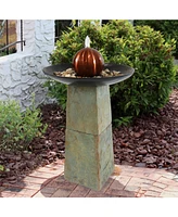 Freestanding Slate Outdoor Water Fountain - 38-Inch H - Modern Decorative Orb Top