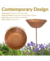 Hammered Copper Bird Bath for Outside with Stake - Uv-Resistant Finish - 34.25" H