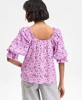 On 34th Women's Printed Balloon-Sleeve Blouse, Exclusively at Macy's