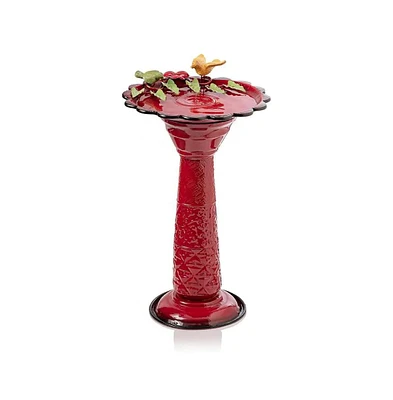 Metal Outdoor Garden Birdbath with Decorative Bird and Leaf Figurines for Patio Decor