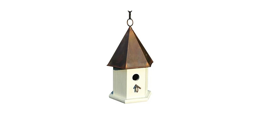 Wooden Songbird Birdhouse with Copper Roof for Outdoor Garden Nesting