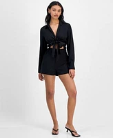 Bar Iii Womens Linen Tie Front Top Shorts Exclusively At Macys