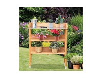 Outdoor Garden Bench Table with Bottom Storage Shelves for Patio and Yard Organization