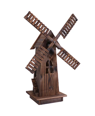 Outdoor Wooden Dutch-Inspired Rustic Windmill Lawn and Garden Yard Decorative Statue - 34"