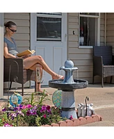 2-Tone Outdoor Water Fountain with Led Light and Electric Pump - Small Traditional Water Feature - 29.5" H
