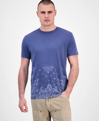 Guess Men's Short Sleeve Paisley Burnout Crewneck T-Shirt