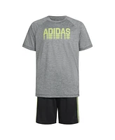 adidas Big Boys Raglan-Sleeve Graphic T-Shirt & 3-Stripe Shorts, 2 Piece Set