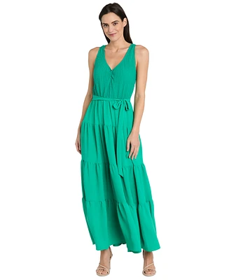 R & M Richards Women's Mixed-Media Tiered Maxi Dress