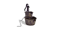 Outdoor 2-Tier Rustic Barrel Water Fountain with Submersible Pump for Garden Decoration