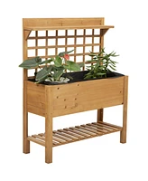 Trellis Elevated Raised Garden Planter Bed with Wheels for Easy Mobility and Plant Support