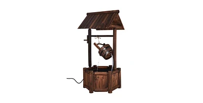 Outdoor Patio Garden Solid Wood Wishing Well Water Fountain with Pump