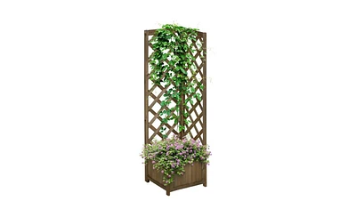 Wooden Planter Shelf with Storage for Flowers and Decor