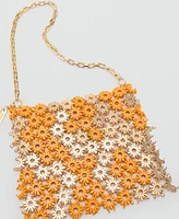 Mango Women's Metallic Flower Shoulder Bag