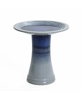 LuxenHome Blue Waves 18-Inch Tall Ceramic Birdbath