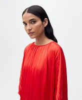 Mango Women's Pleated 3-Quarter Sleeve Dress