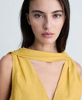 Mango Women's Linen Pleated Midi Dress