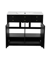 Freestanding Bathroom Vanity Set: 36" Vanity with Ceramic Sink, Soft-Close Doors and Drawers, Black