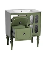 Retro 30" Bathroom Vanity with Sink, 2 Drawers, Green