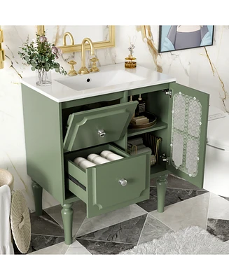 Retro 30" Bathroom Vanity with Sink, 2 Drawers, Green