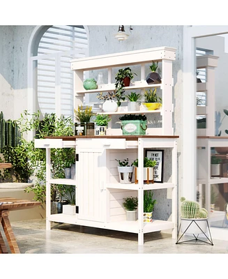 Large Outdoor Potting Bench Table: Farmhouse Garden Workstation