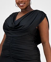 B Darlin Trendy Plus Draped Shiny-Knit Maxi Dress