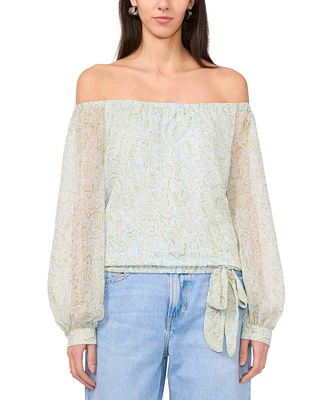 Vince Camuto Women's Printed Off-The-Shoulder Long-Sleeve Tie-Front Blouse