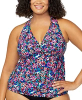 Island Escape Plus Floral-Print H-Back Tankini Top, Exclusively at Macy's