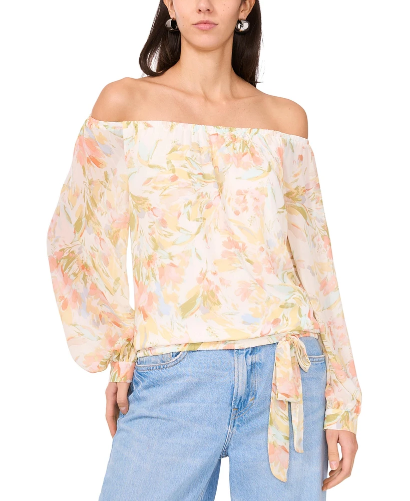 Vince Camuto Women's Printed Off-the-Shoulder Tied-Hem Top