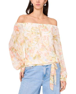 Vince Camuto Women's Printed Off-the-Shoulder Tied-Hem Top
