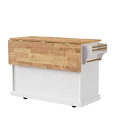 Large Kitchen Island with Drop Leaf, Embossed Rolling Cart with Storage