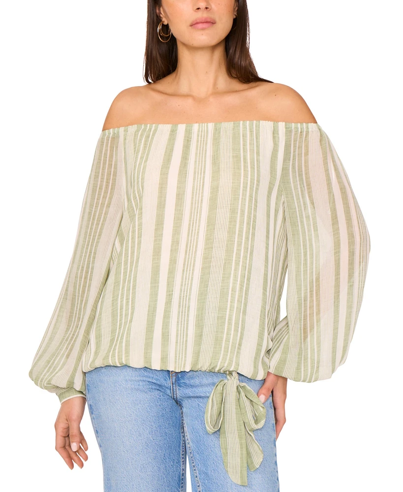 Vince Camuto Women's Stripe Off-the-Shoulder Tied-Hem Top