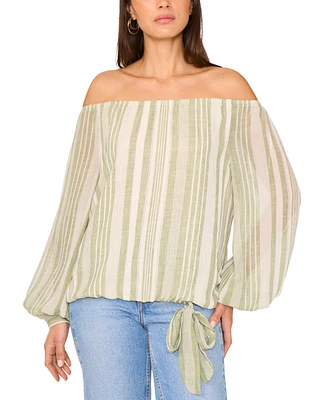 Vince Camuto Women's Stripe Off-the-Shoulder Tied-Hem Top