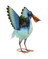 Pierre the Pelican 20.75-Inch Iron Garden Statue with Built-In Planter - Includes 2 Ground Stakes