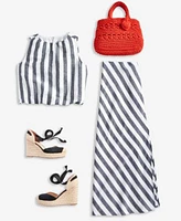 On 34th Womens Cropped Bubble Hem Tank Striped Maxi Skirt Melindaa Espadrille Wedge Sandals Exclusively At Macys