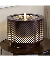 Metal Cylinder Bubbler Outdoor Water Fountain - 11.75-Inch - Features Led Lights and Repeating Diamonds Pattern