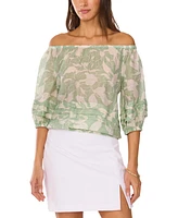 Vince Camuto Women's Printed Off-the-Shoulder Pleated Top