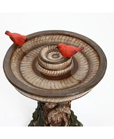 LuxenHome Brown Old Man in Tree 23.4-Inch Tall Resin Birdbath